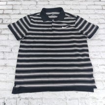 Nike Shirt Mens Large Black White Striped Short Sleeve Dri Fit Polo Logo - £15.94 GBP