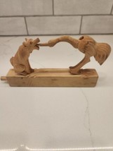 Russian Hand Carved Wood Pushbutton Wolf And Bird Action Toy 8&quot; X 3.5&quot; - $20.00