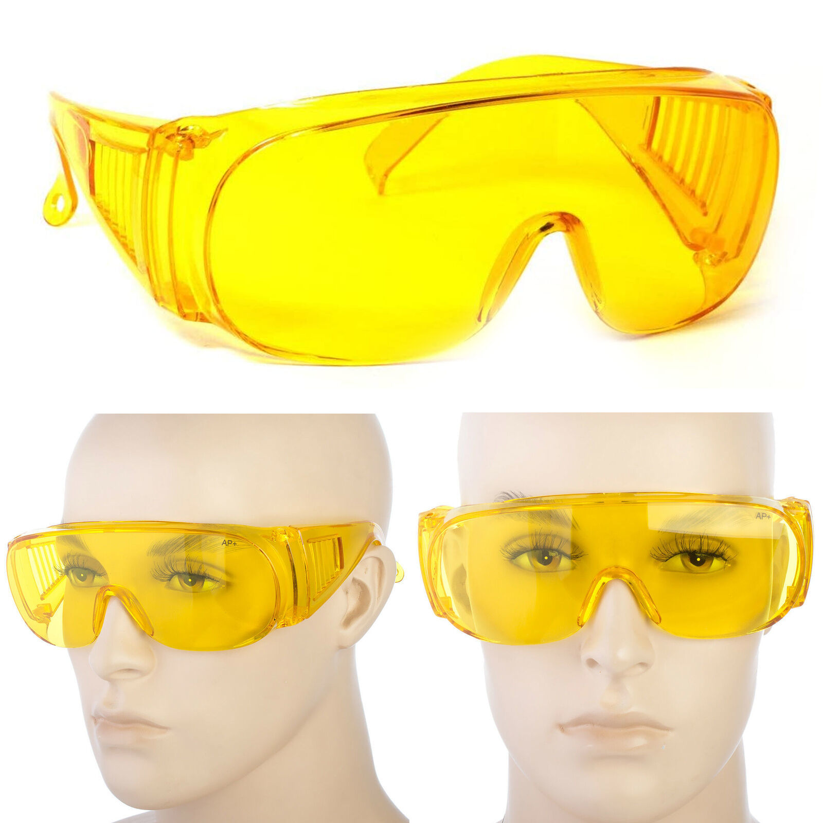 Primary image for 1 Pair Sunglasses Fit Over Frame Cover Glasses Drive Lens Safety Large Yellow