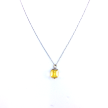 Women&#39;s Box Chain Necklace 18k Yellow Gold Pendant Cube Glossy Citrine - £204.43 GBP