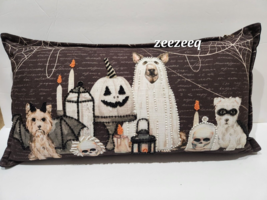 Halloween Dogs Yorki Ghost Beaded Throw Pillow Home Decor NEW 12&quot;x22&quot; - £34.55 GBP