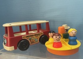 Fisher Price Red Mini Bus 141 and Merry-go-round w 4 Little People Vintage Set - £23.10 GBP