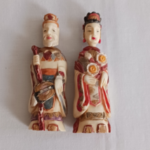 Asian Art Vintage Pair Figural Emperor + Empress Snuff Bottles Polychrome - $100.00