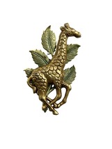 Vintage Metal Giraffe Brooch Pin Gold Tone Green Leaves Lightweight 3.25... - $11.88