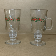 Vintage Libbey Holly Berry Irish Coffee Pedestal Glasses Gold Rim Christ... - €10,30 EUR