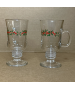 Vintage Libbey Holly Berry Irish Coffee Pedestal Glasses Gold Rim Christ... - €10,30 EUR