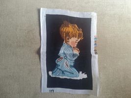 Vintage kid's tapestry, Boy praying before sleep, cute finished needlepo... - $20.00