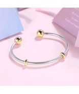Two Tone Sterling Silver Snake Chain Style Open Bangle with Shine End Caps - £15.78 GBP+