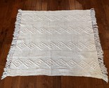 Handmade Knitted Crochet Afghan Throw 65&quot; x  53&quot; White w/ Fringe ~ Vintage - $23.21