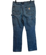 Carhartt Jeans Mens 34x34 Blue Denim Carpenter Straight Relaxed Fit Work... - $40.60 CAD