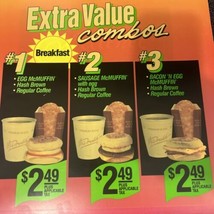 Vintage 1991 McDonald&#39;s 34.3x34.3cm Extra Valore Breakfast Combo Transli... - $37.06
