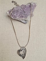 Brighton Large Chunky Heart Rhinestones Necklace 15&quot; w/ 2&quot; Extender Silv... - $18.37