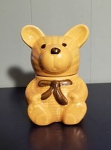 Ceramic Golden Honey Bear Pot Embossed Honeycomb Pattern NO Wooden Dipper - £7.48 GBP