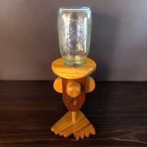 Vtg Handmade Wood Candy Nut Treat Dispenser Glass Mason Jar Big Nose Big Feet - $24.74