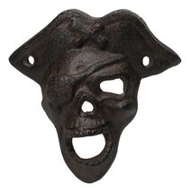 Set Of 2 Rustic Cast Iron Pirate Captain Skull Eye Patch Wall Bottle Ope... - $22.99