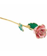 Real Semi Opened Lacquered Pink Pearl Rose with 24k Gold Trim - $133.26