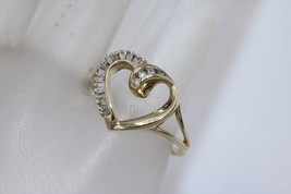 Fine 10K Yellow Gold Open Heart ring with Genuine Baguette Diamonds Size 7 - £165.09 GBP