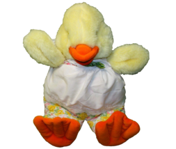 1991 PLUSH CREATIONS YELLOW DUCK CHICK 12&quot; with APRON FLOWER PATTERN VIN... - £9.53 GBP