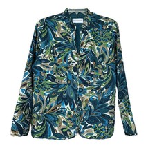 Alfred Dunner Women Green Blue Floral Leaves Full Zip Lightweight Jacket Size 12 - £11.74 GBP