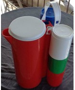 Vintage Ingrid Plastic Pitcher with Six Plastic Mugs - Clever Carry Hand... - £29.75 GBP