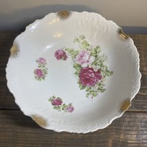 VTG Porcelain bowl red/pink roses 9” Shabby Chic Rare Gold Gilding - $39.55