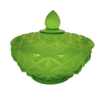 Vintage Green Indiana Glass Diamond Point Frosted Covered Candy Dish - £51.14 GBP