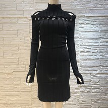 Women Autumn Sweater Dress neck  Out Stretch  Bodycon Dress - £142.23 GBP