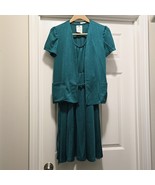 VTG Queen’s Row Teal 2-Piece Dress Set Cap Sleeve Matching Cardigan Wome... - $43.56