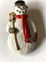Vintage Brooch/Pin Christmas Snowman  White Glitter Enamel Gold Tone - £10.08 GBP