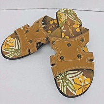 Bay Studio Tan Leather Slip On Sandals Studs Flats Slides Size 6.5 M Shoe - $29.99
