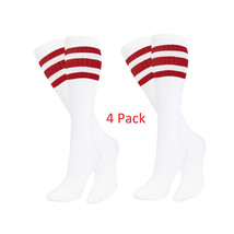 Striped Tube Socks Baseball Softball White &amp; Red Set of 4 Pairs Unisex 2... - £16.40 GBP