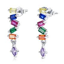 Vintage Rainbow 925 Sterling Silver Square Zircon Stud Earrings Beating Color Ea - £16.06 GBP