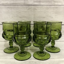 Vintage Lot: 6 Indiana Glass Large GREEN Kings Crown Thumbprint Stemmed ... - £58.99 GBP