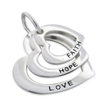 FAITH HOPE LOVE Hearts Pendant Necklace Solid 925 Sterling Silver - £15.13 GBP