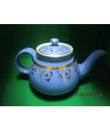 HALL USA POTTERY BLUE AND GOLD TEAPOT 6 X 9&quot; ^^ - $101.55 CAD