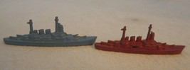 VINTAGE  DIECAST LOT OF 2 RED/BLUE BATTLESHIPS PAINTED METAL 2&quot; TOOTSIET... - $15.84