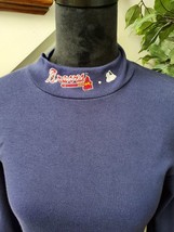 Vintage Atlanta Braves Blue Cotton High Neck Long Sleeve Pullover Blouse Medium - £30.37 GBP