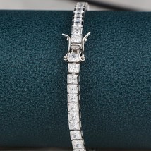 S925 Sterling Silver Bracelet Girls Sparkling Square Full Diamonds Tennis Bracel - £85.81 GBP