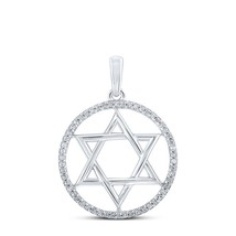 Sterling Silver Womens Round Diamond Star of David Religious Pendant 1/10 Cttw - £96.99 GBP