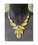 Women&#39;s Yellow Rhinestone Teardrop Necklace with Gold Accents Elegant Je... - $41.68 CAD