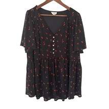 Black Top Women Cherry Print 3X Blouse Dark Romantic Dainty Feminine Ind... - $29.99