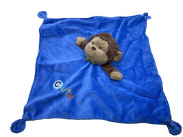 Small Wonders Monkey Minky Blue Fleece Satin Baby Security Blanket Lovey Rattle - $27.90