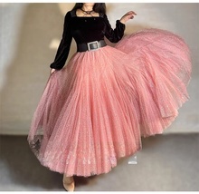 PINK Glittery Sequin Long Tulle Skirt Women Plus Size Sequin Sparkly Tulle Skirt image 3