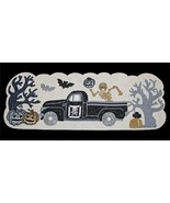 Halloween Hand Beaded Old Truck Skeleton Bats Skull Pumpkins 36&quot;x13&quot; Tab... - $116.60 CAD