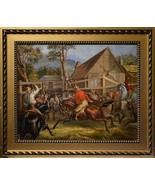 Animal genre scene Cowboys at work Early 20th century Oil painting on ca... - £379.03 GBP