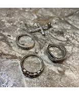 Lot Of 3 925 Silver Rings Various Sizes One Marked 925 Sun, 1 Cross Pend... - $82.21 CAD