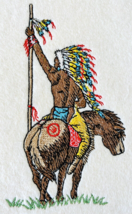 Native Chief on Horse Machine Embroidered Picture on Felt Vintage 1960s MCM Rare - £15.40 GBP