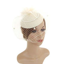 Women Tea Party Fascinator Veil Derby Hat with Pearl_ - £9.56 GBP