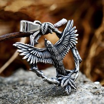 Men&#39;s Silver Eagle Pendant Necklace Punk Rock Biker Jewelry Chain 24&quot; Gift - £9.45 GBP