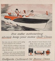 1958 Print Ad Gulf Gulfpride Outboard Motor Oil Family in Boat Travel on Water - $14.38